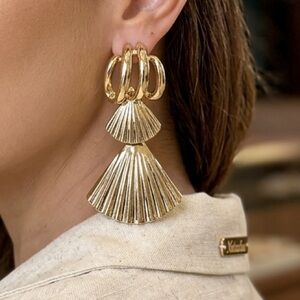 Natasha Couture Shiny Gold Shell Drop Earrings